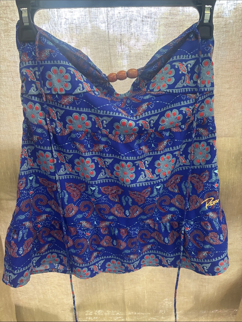 Roxy Royal Blue Paisley Strapless Camisole with Bead Accent